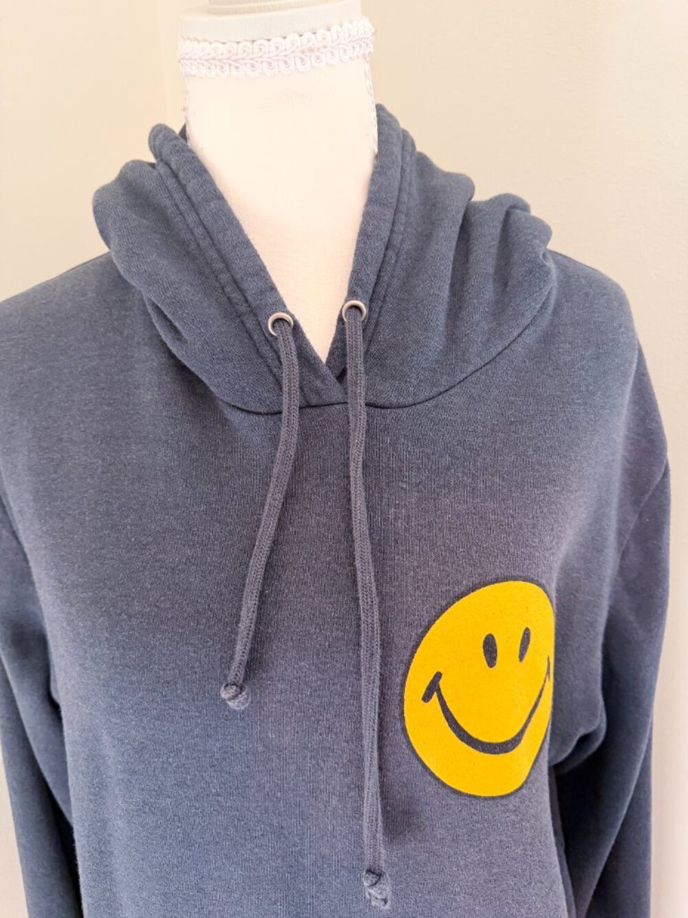 Authentic Aviator Nation Charcoal Grey Pullover Hoodie with Iconic Yellow Smiley